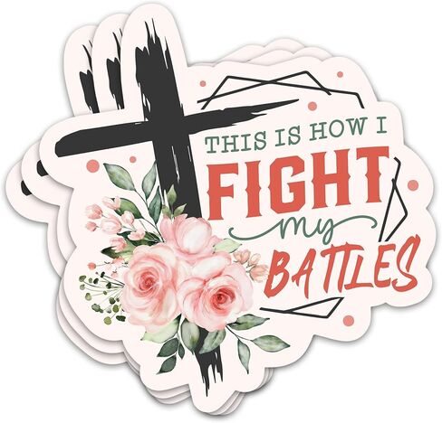 3PCs This is How I Fight My Battles Sticker Floral Christian Bible Verse Sticker Religious Cross Jesus God Faith Waterproof Vinyl Stickers for Water Bottle Laptop Decals Gifts for Prayers 2.9"x3" in Saudi Arabia