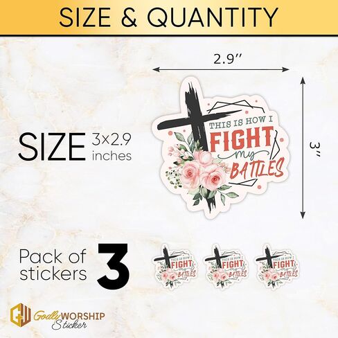 3PCs This is How I Fight My Battles Sticker Floral Christian Bible Verse Sticker Religious Cross Jesus God Faith Waterproof Vinyl Stickers for Water Bottle Laptop Decals Gifts for Prayers 2.9"x3" in Saudi Arabia