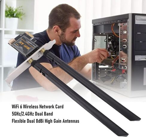 Yunseity WiFi 6 PCIe Wireless Card, AX1800 Chipset, 1800Mbps, BT 5.4, OFDMA + MU MIMO, 8dBi Antenna, WPA3 Encryption, for Window 10/11, OFDMA MU MIMO 2.4G 5G Dual Band in Saudi Arabia