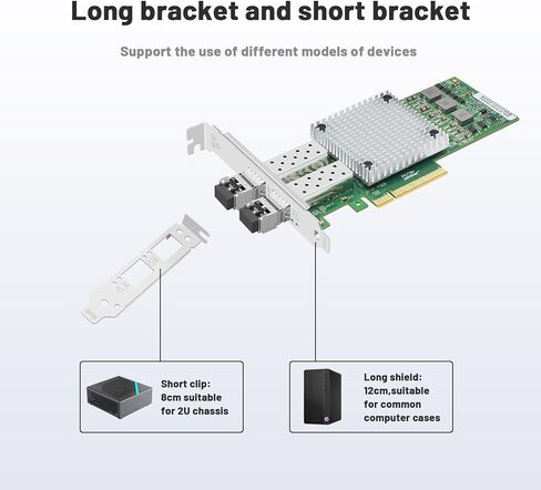بطاقة شبكة ألياف بصرية مع شريحة Broadcom BCM57810S، محول شبكة منافذ SFP+ مزدوج 10 جيجا بايت للإيثرنت، يدعم Windows Server/Linux/Vmware (مع قطعتين من الوحدة الضوئية متعددة الأوضاع) in Kuwait
