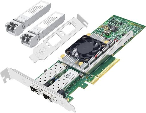 بطاقة شبكة ألياف بصرية مع شريحة Broadcom BCM57810S، محول شبكة منافذ SFP+ مزدوج 10 جيجا بايت للإيثرنت، يدعم Windows Server/Linux/Vmware (مع قطعتين من الوحدة الضوئية متعددة الأوضاع) in Kuwait