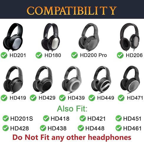 استبدال وسائد الأذن SOULWIT لسماعات Sennheiser HD201/HD201S/HD206/HD200 Pro/HD180/HD418/HD419/HD421/HD428/HD429/HD438/HD439/HD448/HD449/HD451/HD461/HD471، وسائد الأذن مع جلد البروتين in Kuwait