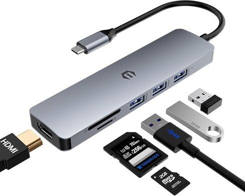 محطة إرساء، موزع USB C 6 في 1 مع USB 3.0 حتى 5 جيجابت في الثانية، ومخرج HDMI 4K، وقارئ بطاقة SD/TF متوافق مع أجهزة الكمبيوتر المحمول والأجهزة الأخرى من النوع C in Saudi Arabia