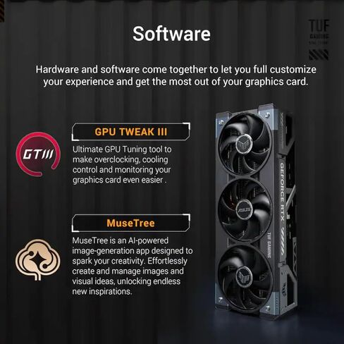 ASUS TUF Gaming GeForce RTX 5090 Triple Fan GPU, 32GB GDDR7, 3352 AI Tops, 28 Gbps, 512-bit, DLSS 4, AI Content Creation, Local LLM Inference, DP 2.1b x3, HDMI 2.1b x2, with GPU Holder in Saudi Arabia