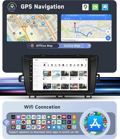 [8 CORE 4G+64G] راديو السيارة لسيارة Toyota Prius 2010-2015 غير مناسب J-B-L مع Carplay اللاسلكي/Android Auto، 9 بوصة Android 13 IPS شاشة لمس ستيريو للسيارة، بلوتوث، GPS، WiFi، SWC، DSP + كاميرا احتياطية in Kuwait