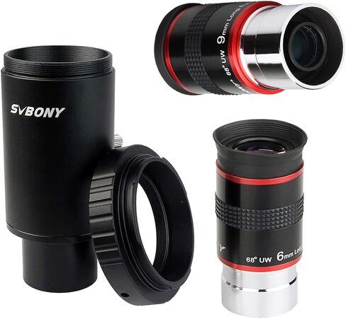 SVBONY Telescopes Eyepieces 9mm 1.25 inches Eyepiece 68 Degree Bundle with 6mm Eyepiece T2 T Ring Adapter Compatible for Canon EOS Cameras Photography in Saudi Arabia
