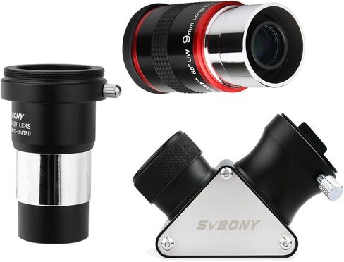 SVBONY Telescopes Eyepieces 9mm 1.25 inches Eyepiece 68 Degree Bundle with Barlow Lens 2X 1.25 inches 90 Degree Dielectric Mirror Diagonal in Saudi Arabia