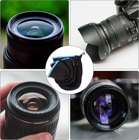 HOMSFOU 4pcs Neoprene Camera Lens Bag Set Waterproof Lens Pouch Protective Case for Dslr Photography Accessories Blue in Saudi Arabia