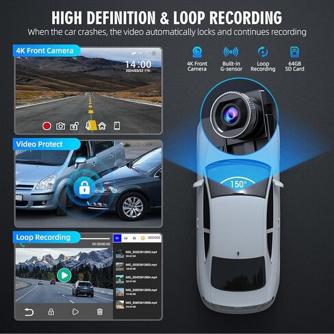 شاشة Carplay لاسلكية محمولة، شاشة لمس PBYRD مقاس 9 بوصات مع كاميرا أمامية بدقة 4K HD، ستيريو سيارة مع Apple Carplay وAndroid Auto، وصلة مرآة/تحكم صوتي/بلوتوث/ملاحة GPS-2025 جديد in Kuwait