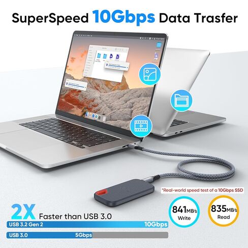 كابل نقل بيانات FEMORO USB C بطول 3 أقدام، USB 3.2 Gen 2 10 جيجابت في الثانية عالي السرعة، PD 65 وات شحن سريع من النوع C إلى سلك C لجهاز Galaxy S25/24/23 iPhone 17/16/15 iPad Pro/Air/Mini External SSD Dock Station in Kuwait