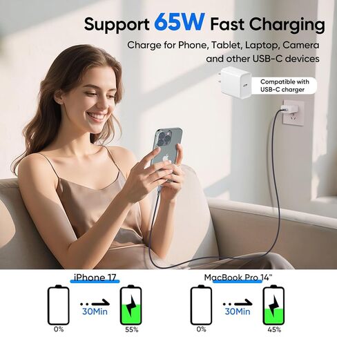 كابل نقل بيانات FEMORO USB C بطول 3 أقدام، USB 3.2 Gen 2 10 جيجابت في الثانية عالي السرعة، PD 65 وات شحن سريع من النوع C إلى سلك C لجهاز Galaxy S25/24/23 iPhone 17/16/15 iPad Pro/Air/Mini External SSD Dock Station in Kuwait