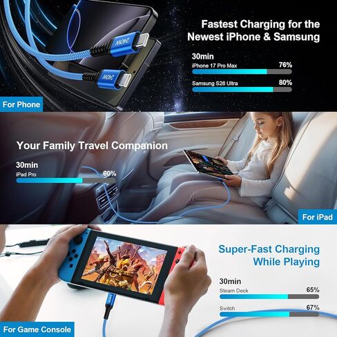 كابل USB C إلى USB C بقدرة 240 واط، 2 حزمة من النايلون المضفر من النوع C سلك شاحن C إلى C شحن سريع لهاتف iPhone 17 Pro Max Air 16e 16 15 Pro Max Plus، Macbook Pro/Air، iPad Pro، Samsung Galaxy S25 S24 FE in Kuwait
