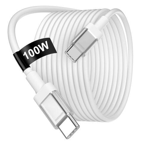 كابل USB C إلى USB C بطول 6 أقدام 100 وات سلك شحن سريع من النوع C لهاتف iPhone 17 16 Pro Max 16E 15/iPad Pro 10 11th Air MacBook، لهاتف Samsung S25 Ultra S24 S23 A36 A16 A17/Pixel 10 9a/شاحن هاتف Android، أبيض in Saudi Arabia