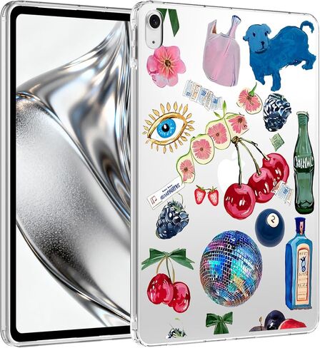 for iPad Air 13" (M3) 2025/ (M2) 2024,Cute Cherry Berries Crystal Clear Case,Slim Lightweight Anti-Scratch Soft TPU Bumper Hard Acrylic Back Cover for Women in Kuwait