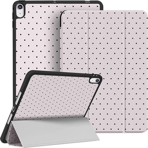 حافظة لجهاز iPad 11th (A16) 11 بوصة 2025 / الجيل العاشر 10.9 بوصة 2022، حافظة بنمط عصري مع حامل قلم رصاص وغطاء حامل ذكي ثلاثي الطي (نقاط بولكا وردية صغيرة) in Kuwait