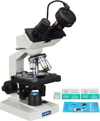 OMAX 2500X LED 1.3MP Digital Camera Binocular Compound Microscope + Blank Slides + Covers + Lens Paper in Saudi Arabia