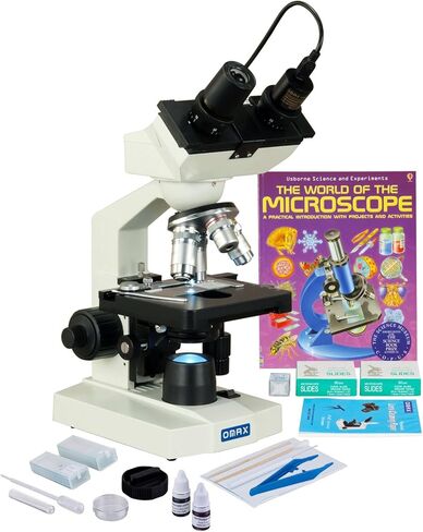 OMAX 40X-2500X LED Binocular Lab Microscope 1.3MP Camera + Slide Preparation Kit + Book + Blank Slides in Saudi Arabia