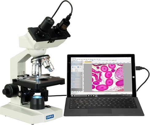 OMAX 40X-2500X LED Binocular Lab Microscope 1.3MP Camera + Slide Preparation Kit + Book + Blank Slides in Saudi Arabia