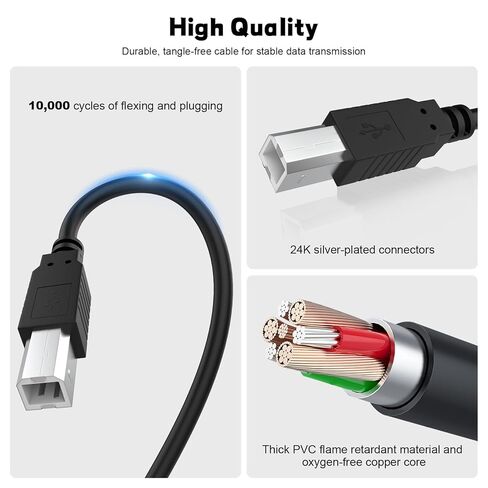 كابل طابعة ET-2800 USB 2.0 متوافق مع طابعة Epson EcoTank ET-2800، ET-4800، ET-2400، ET-2850، ET-8550، ET-4850، ET-3850، ET-2803، ET-15000، ET-8500، XP-5200، XP-4200 (5 قدم، 1.5 م) in Kuwait