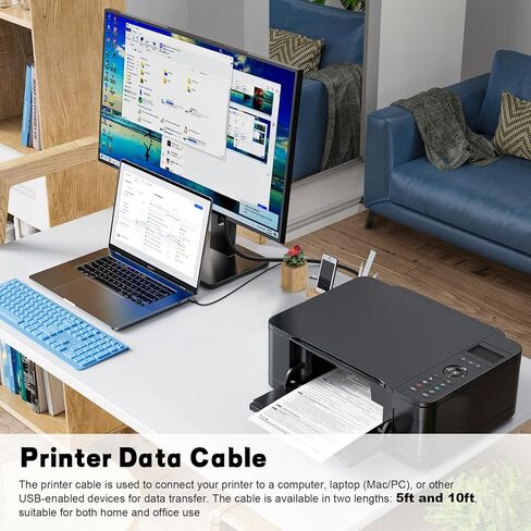 كابل طابعة ET-2800 USB 2.0 متوافق مع طابعة Epson EcoTank ET-2800، ET-4800، ET-2400، ET-2850، ET-8550، ET-4850، ET-3850، ET-2803، ET-15000، ET-8500، XP-5200، XP-4200 (5 قدم، 1.5 م) in Kuwait