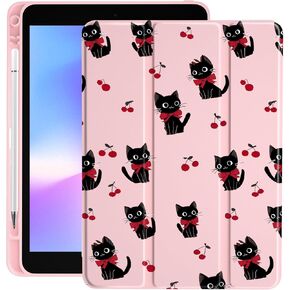 LuGeKe Cherry Cat Case for 11 Inch iPad Air 6 Unique Case,Pencil Holder & Clear Acrylic Back & Trifold Stand Cover for Women in Saudi Arabia