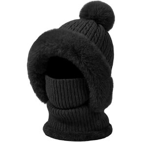 قبعة صغيرة 3 في 1 مع وشاح وقناع قبعات شتوية دافئة للنساء قبعة صغيرة مبطنة بالصوف للنساء المتزلجات in Kuwait