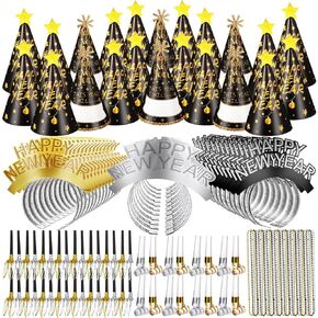 500 Pcs New Year Eve Party Supplies 2026 Happy New Year Decor for 100 Guest Cone Hat and Tiaras Beaded Necklace Noise Maker(Multicolor) in Kuwait
