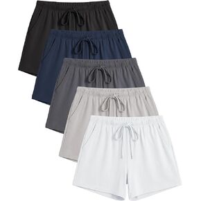 Sexy Basics Women's 5 Pack Anywear Drawstring Super Soft Shorts/Workout Yoga Flowy Casual Lounge Sleep Cotton-Rayon Shorts in Saudi Arabia