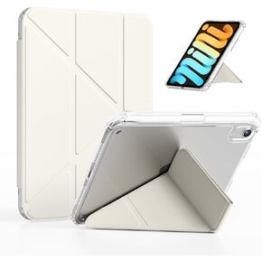 حافظة kenke لجهاز iPad mini A17 pro 8.3 بوصة 2024، لجهاز iPad mini الجيل السادس 8.3 بوصة 2021 مع حامل قلم رصاص، غطاء حامل صلب قابل للطي على شكل حرف Y مع غطاء خلفي صلب شفاف بالكامل، تنبيه/نوم تلقائي، أبيض كريمي in Kuwait