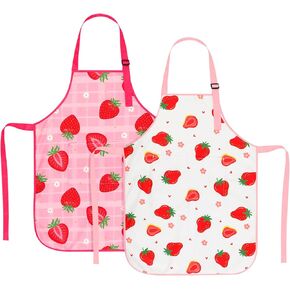 2 Pack Strawberries Kids Aprons, Adjustable Kids Cooking Painting Aprons with 2 Pockets, Toddler Artist Smocks for Girls and Boys for Cooking, Baking, Painting in Saudi Arabia