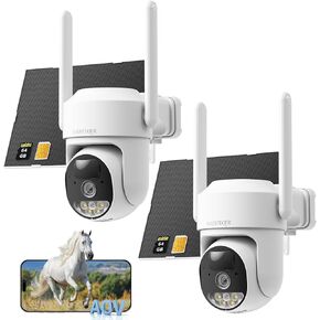 كاميرات أمان خلوية 4G LTE لاسلكية في الهواء الطلق، تسجيل AOV 24/7 مع بطاقة SD سعة 64 جيجابايت، لا توجد كاميرا أمان WiFi تعمل بالطاقة الشمسية، عبوتان كاميرا خارجية 360 درجة لاسلكية، اكتشاف الذكاء الاصطناعي، رؤية ليلية ملونة in Kuwait