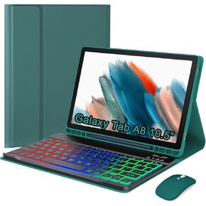 حافظة لوحة مفاتيح مع ماوس لجهاز Samsung Galaxy Tab A8 10.5 بوصة 2022 (SM-X200/X205/X207)، لوحة مفاتيح خفيفة الوزن قابلة للفصل بإضاءة خلفية، حافظة متعددة الزوايا مع حامل أقلام (وردي) in Kuwait