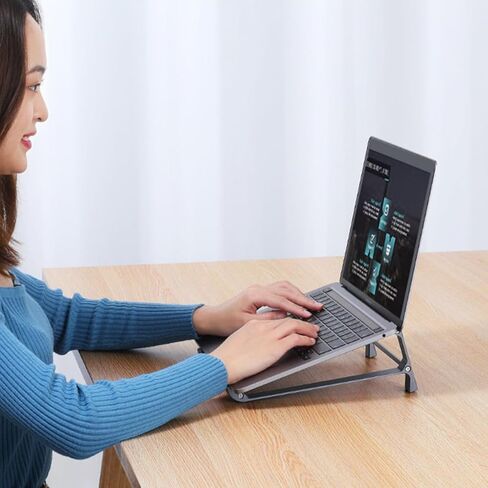 Zerodeko Aluminum Alloy Laptop Cooling Rack and Portable Computer Stand, Foldable Desk Riser with Ventilated Design for Home and Office Use, Space Gray in Kuwait
