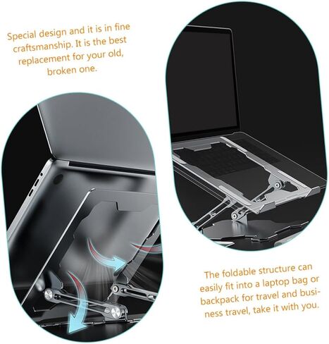 Adjustable Metal Laptop Stand Silver, Anti-Slip Laptop Riser Holder for Desk, Foldable Notebook PC Holder Compatible with Tablet, Portable Computer Accessory for Office Use in Saudi Arabia