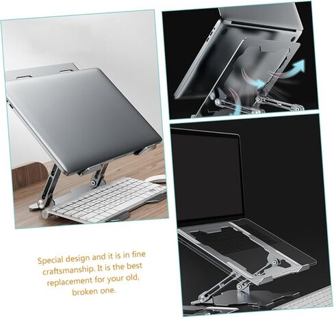 Adjustable Metal Laptop Stand Silver, Anti-Slip Laptop Riser Holder for Desk, Foldable Notebook PC Holder Compatible with Tablet, Portable Computer Accessory for Office Use in Saudi Arabia
