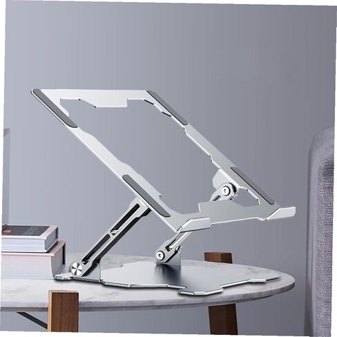 Adjustable Metal Laptop Stand Silver, Anti-Slip Laptop Riser Holder for Desk, Foldable Notebook PC Holder Compatible with Tablet, Portable Computer Accessory for Office Use in Saudi Arabia