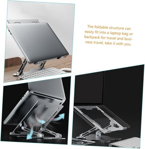 Adjustable Metal Laptop Stand Silver, Anti-Slip Laptop Riser Holder for Desk, Foldable Notebook PC Holder Compatible with Tablet, Portable Computer Accessory for Office Use in Saudi Arabia