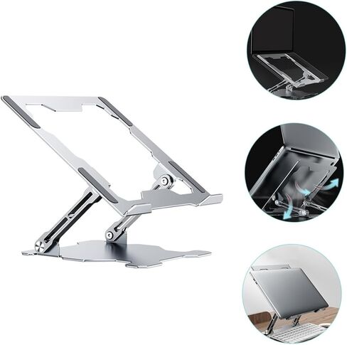 Adjustable Metal Laptop Stand Silver, Anti-Slip Laptop Riser Holder for Desk, Foldable Notebook PC Holder Compatible with Tablet, Portable Computer Accessory for Office Use in Saudi Arabia