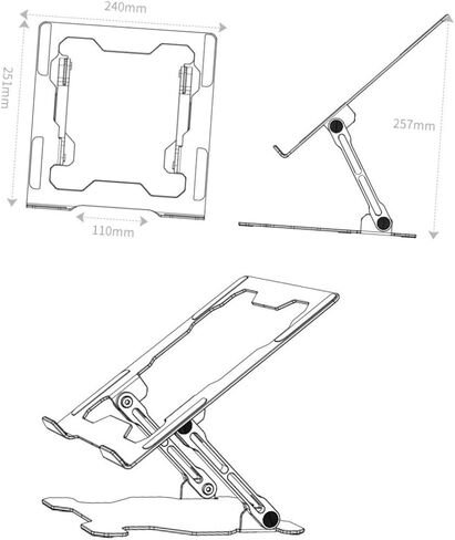 Adjustable Metal Laptop Stand Silver, Anti-Slip Laptop Riser Holder for Desk, Foldable Notebook PC Holder Compatible with Tablet, Portable Computer Accessory for Office Use in Saudi Arabia