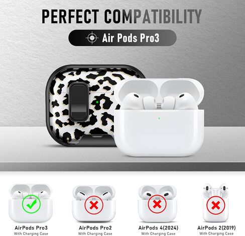 حافظة متوافقة مع Airpods Pro 3 (2025) مع حامل الهاتف ومجموعة التنظيف، مشبك قفل سيليكون ناعم لطيف لحافظة Apple AirPods Pro الجيل الثالث، غطاء Airpod Pro 3 مع سلسلة مفاتيح للنساء/الفتيات، طباعة جلد الفهد in Kuwait