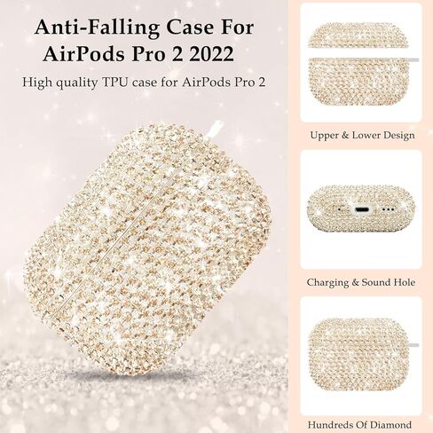 Compatible with AirPods Pro 2 Case Cover 2022, Hard TPU Case with Glitter Diamond for AirPods Pro 2nd/1st Generation with Bling Butterfly Keychain and Cleaning Kit for Girls Women (Gold) in Saudi Arabia