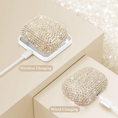 Compatible with AirPods Pro 2 Case Cover 2022, Hard TPU Case with Glitter Diamond for AirPods Pro 2nd/1st Generation with Bling Butterfly Keychain and Cleaning Kit for Girls Women (Gold) in Saudi Arabia