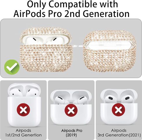Compatible with AirPods Pro 2 Case Cover 2022, Hard TPU Case with Glitter Diamond for AirPods Pro 2nd/1st Generation with Bling Butterfly Keychain and Cleaning Kit for Girls Women (Gold) in Saudi Arabia