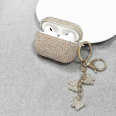 Compatible with AirPods Pro 2 Case Cover 2022, Hard TPU Case with Glitter Diamond for AirPods Pro 2nd/1st Generation with Bling Butterfly Keychain and Cleaning Kit for Girls Women (Gold) in Saudi Arabia