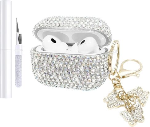 Compatible with AirPods Pro 2 Case Cover 2022, Hard TPU Case with Glitter Diamond for AirPods Pro 2nd/1st Generation with Bling Butterfly Keychain and Cleaning Kit for Girls Women (Gold) in Saudi Arabia