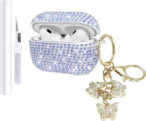 Compatible with AirPods Pro 2 Case Cover 2022, Hard TPU Case with Glitter Diamond for AirPods Pro 2nd/1st Generation with Bling Butterfly Keychain and Cleaning Kit for Girls Women (Gold) in Saudi Arabia
