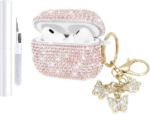 Compatible with AirPods Pro 2 Case Cover 2022, Hard TPU Case with Glitter Diamond for AirPods Pro 2nd/1st Generation with Bling Butterfly Keychain and Cleaning Kit for Girls Women (Gold) in Saudi Arabia
