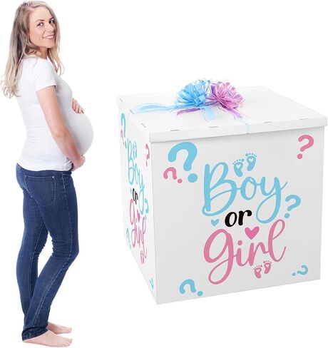 AmazingSpark 28in Jumbo Gender Reveal Gift Box Kit with Oversized Box Giant Pull Bows Boy or Girl Stickers for Gender Reveal Baby Shower Birthday Party Decor in Kuwait