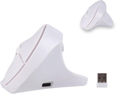 ماوس رأسي مريح وصامت لاسلكي - وضع مزدوج 2.4 جيجا/بلوتوث، قابل لإعادة الشحن من النوع C، تخفيف الألم للاستخدام المكتبي والمنزلي، متوافق مع الكمبيوتر المحمول والكمبيوتر الشخصي (أبيض) in Kuwait