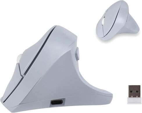 Wireless Silent Ergonomic Vertical Mouse - Dual Mode 2.4G/Bluetooth, Rechargeable Type C, Pain Relief for Office and Home Use, Compatible with Laptop & PC (White) in Saudi Arabia